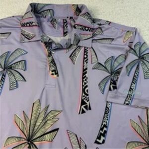 Chubbies Men’s Performance Polo Shirt Purple Palm‎ Trees Size Medium Golf Active